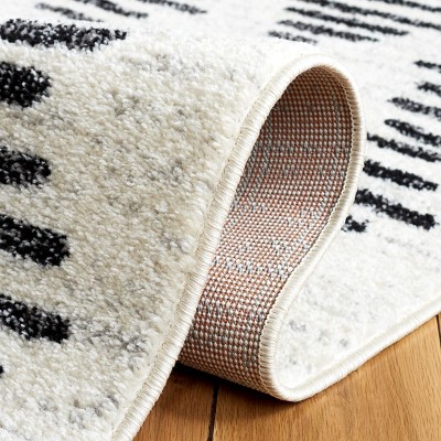 Tulum Ivory and Black 8' x 8' Square Synthetic Area Rug