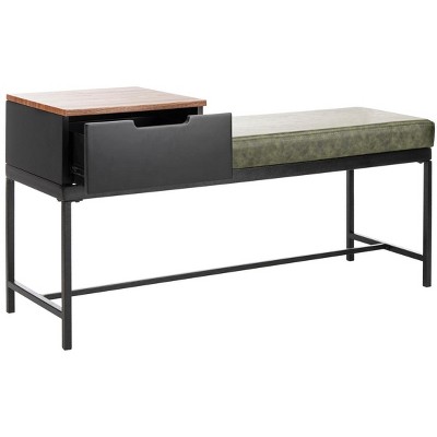Transitional Maruka 47'' Black and Green Bench with Storage