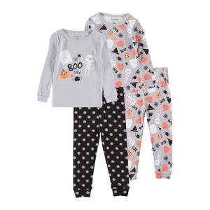 Chick Pea Chick Pea Baby Gender Neutral Toddler and Infant Pajama Set Long Sleeve Matching combos 4 Pack Halloween Boo Crew Gray 18M - 1 of 2