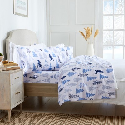 Queen Blue Forest Cotton Flannel Deep Pocket Sheet Set