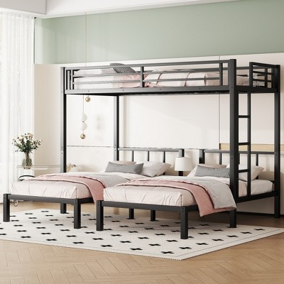 Lycvki Metal Triple Bunk Bed with Safety Guardrails, Noise Reduced