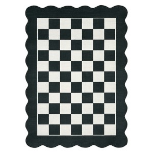 Machine Washable Geometric Checkered Living Room Rugs, Ultra Thin Non Slip Bedroom Carpet, Large Stain Resistant Dining Room Rugs - 1 of 4