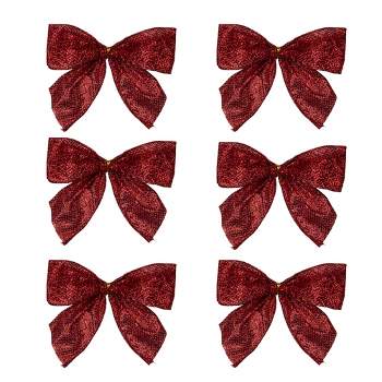 Northlight Pack of 6 Red Glittered 2 Loop Christmas Bow Decorations 5.5"