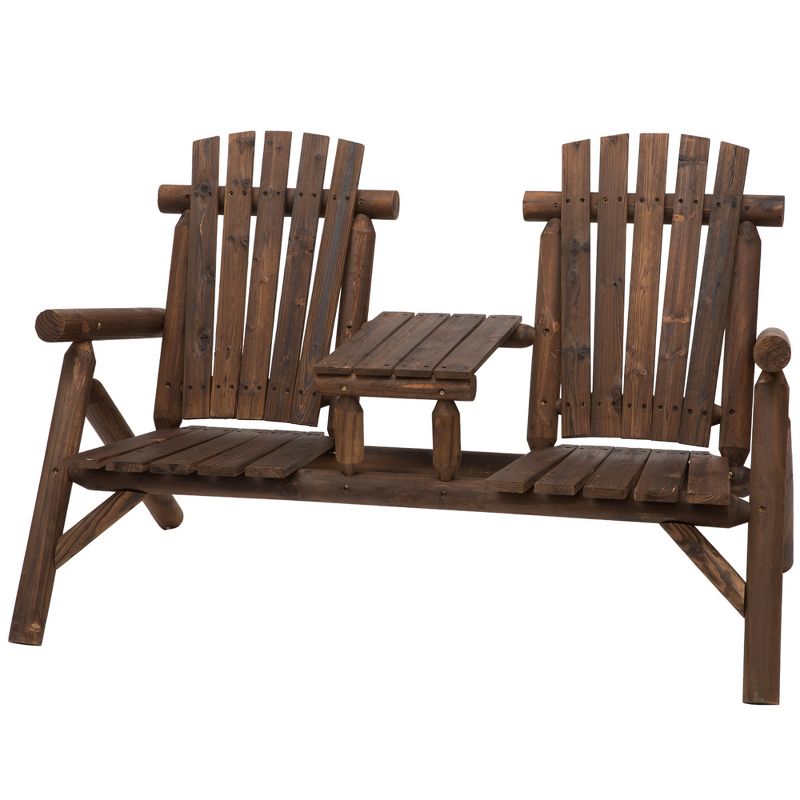 Outsunny Wood Adirondack Patio Chair Bench with Center Coffee Table, Perfect for Lounging and Relaxing Outdoors, 5 of 11
