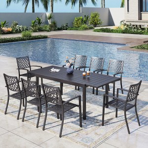 Captiva Designs 9pc Outdoor Patio Adjustable Steel Rectangle Dining Table & Metal Stackable Chairs - 1 of 4