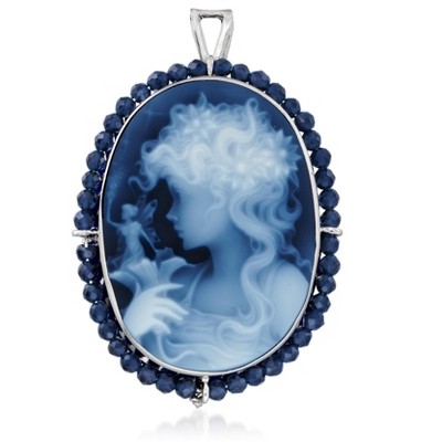 Ross-Simons Italian Black Agate Girl With Fairy Cameo Pin/Pendant With 2.30 ct. t.w. Blue Spinel in Sterling Silver Size 1.63