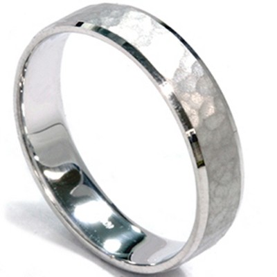 Pompeii3 Mens 5mm White Gold Hammered Wedding Band