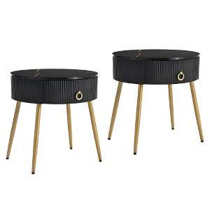 SYFERLORY ON-TREND Φ19.6'' Easy Assembly End Tables with High Gloss Faux Marble Tabletops, Set of 2, Black - 1 of 1