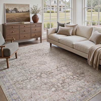 MontVoo Medallion Floral Washable Area Rug Taupe
