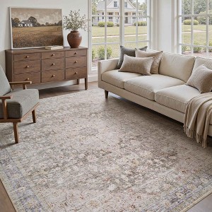 MontVoo Medallion Floral Washable Area Rug Taupe - 1 of 4