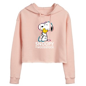 Women's - Peanuts - Snoopy and Woodstock Hugging Cropped Graphic Hoodie - 1 of 4