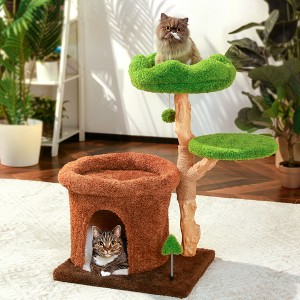 Heynemo 32-Inch Multi-Level Cat Tree Tower, Natural Wooden Cat Furniture with Sisal Scratching Posts, Beds & Condo, Cute Cat Tree for Indoor Cats - 1 of 4