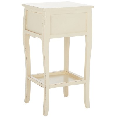 Vintage Cream Rectangular Wood End Table with Storage