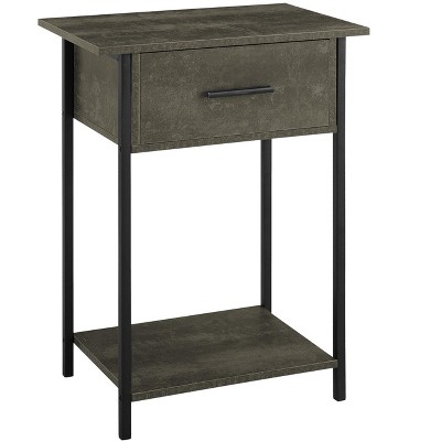 Vynxaria Contemporary 2-Tier Accent Table with Storage Drawer & Black Metal Legs