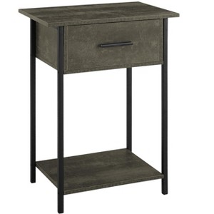 Vynxaria Contemporary 2-Tier Accent Table with Storage Drawer & Black Metal Legs - 1 of 4