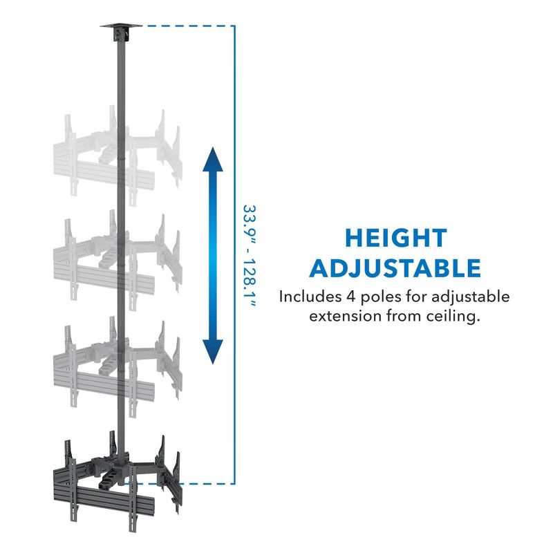 Mount-It! Height Adjustable Triple Screen TV Ceiling Mount | Multi-Display Commercial Grade Ceiling Bracket for Three Flat Screen Displays, 198 Lbs., 3 of 9