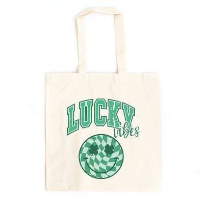 City Creek Prints Lucky Vibes Smiley Canvas Tote Bag - 15x16 - Natural