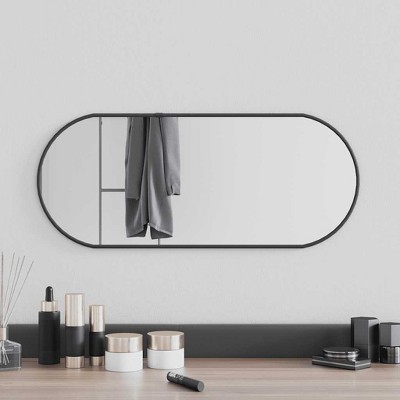 Aghana Digitals Oval Black Synthetic Glass Wall Mirror, 23.6x9.8in Minimalist Design for