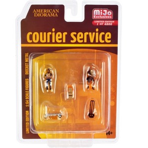 "Courier Service" 5 Piece Diecast Figures Set (2 Worker Figures and 3 accessories) for 1/64 Scale Models by American Diorama - 1 of 3