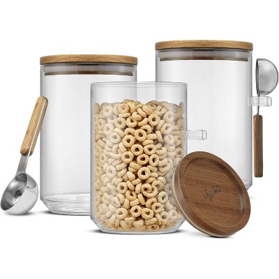 32oz Stackable Glass Storage Containers with Lids and Scoops, Set of 3