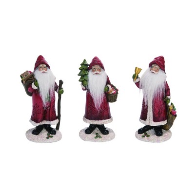 Transpac Resin 8 in. Red Christmas Soft Beard Traditional Santa Figurine Set of 3