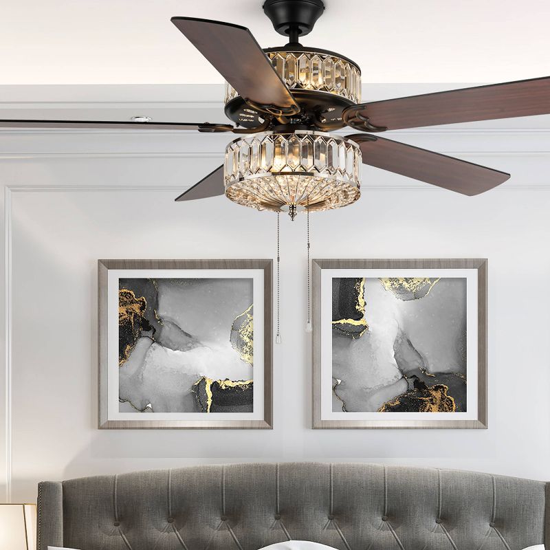 52&#34; LED Geometric Diamond Shaped Double Layered Crystal Lighted Ceiling Fan Silver - River of Goods, 3 of 14