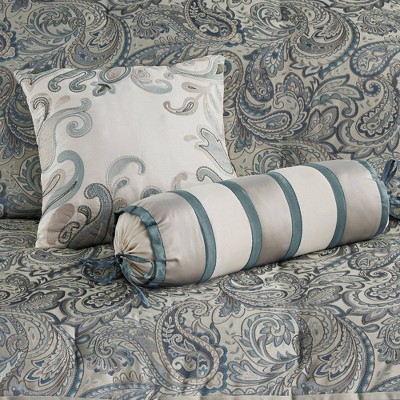 California King Gray and Teal Cotton Jacquard Bed in a Bag Set
