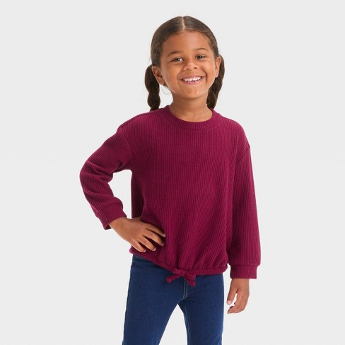 Toddler Girls' Waffle Shirt - Cat & Jack™ Burgundy 18M