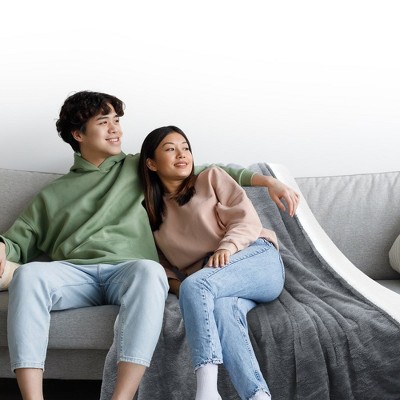 Gray Reversible Microfleece and Sherpa Throw Blanket