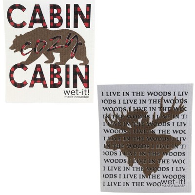 Swedish Dish Cloth 7.75" Woods And Cozy Cabin Wet-It Set Eco Friendly  -  Dish Cloth