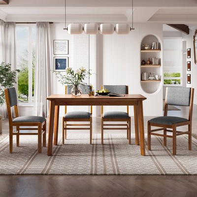 ACEPANO 5-Pieces Rectangle Accent Dining Coffee Table Sets With Gray Dining Chairs-Brown