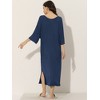 cheibear Women's Soft Three Quarter Sleeve Solid Slit Hem Pajama Dress - 3 of 4