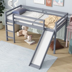 NicBex Non-Toxic Rubberwood Twin Size Low Loft Bed for Kids&Teens,Space-Saving Loft Bed Platform with Slide,Guardrails & Ladder,250lbs Max - 1 of 4