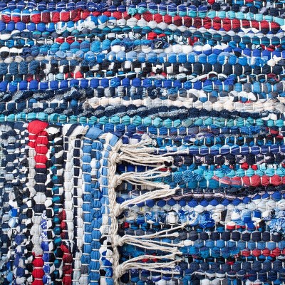 Hand-Woven Striped Cotton Area Rug in Blue, 6' x 9'