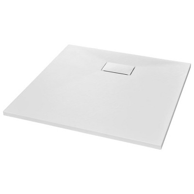 vidaXL White Shower Base Tray Reinforced with Resin, Fiberglass, and Stone Powder - Slate Stone Surface for Skid-Resistance