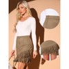 Allegra K Women's Faux Suede Stretch Fringe Trim High Waist Vintage Mini Skirt - 2 of 4