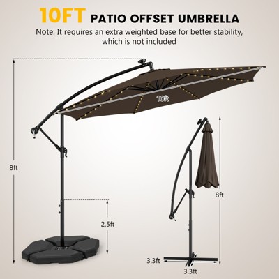 Coffee 10FT Solar-Lighted Cantilever Offset Patio Umbrella