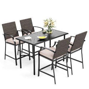 Captiva Designs 5pc Rectangle Steel Bar Table with C-shaped Cross Bracket & High Bar Stools - 1 of 4