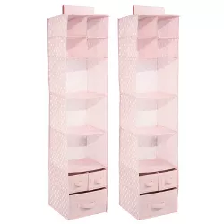 mDesign Fabric Over Closet Rod Hanging  Organizer 2 Pack Light Pink w/White Dots