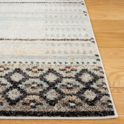 Blue and Ivory Geometric Pattern Runner Rug 2'6" x 8'