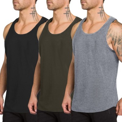 Men's 3 Pack Tank Tops Workout Shirt Quick Dry Sleeveless Gym Stringer Muscle T-Shirts