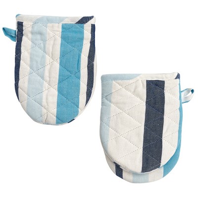 2pc Cotton Striped Oven Mitt and Pot Holder Set Blue - Threshold™