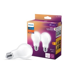 Philips UltraDef LED 100W Frosted Soft White A19 2P: Dimmable, 1500 Lumens, 13.7-Year Life, E26 Base, 2700K, 2-Pack - 1 of 4