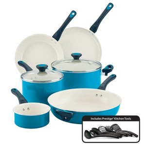 Go Healthy! by Farberware Nonstick Cookware Pots and Pans Set with QuiltSmart Technology, 14-Piece, Aqua - 1 of 4
