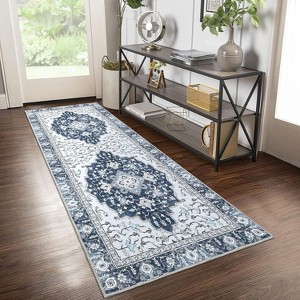 Distressed Vintage Boho Area Rug Large Soft Washable Low Pile Carpet, Non-Slip Foldable Rug for Living Room, Bedroom, Dining Room Office - 1 of 4