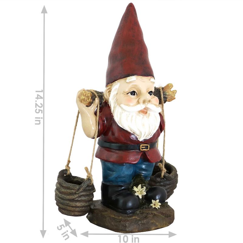 Sunnydaze Peter with a Pair of Pails Gnome Indoor/Outdoor Lightweight Resin Lawn and Garden Statue - 14" H, 3 of 8