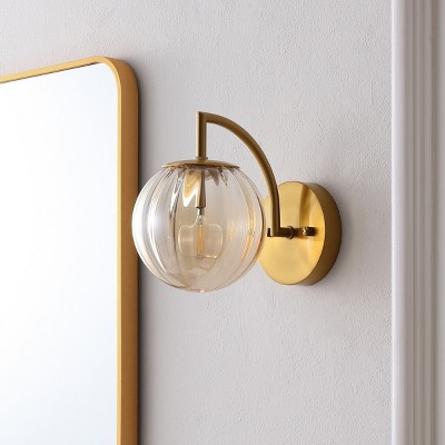 Amber Glass and Brass Direct Wired Electric Sconce Set