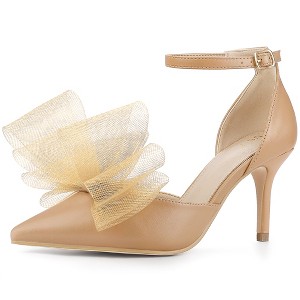 Allegra K Women's Mesh Bow Tie Ankle Strap Stiletto High Heels Pumps - 1 of 4