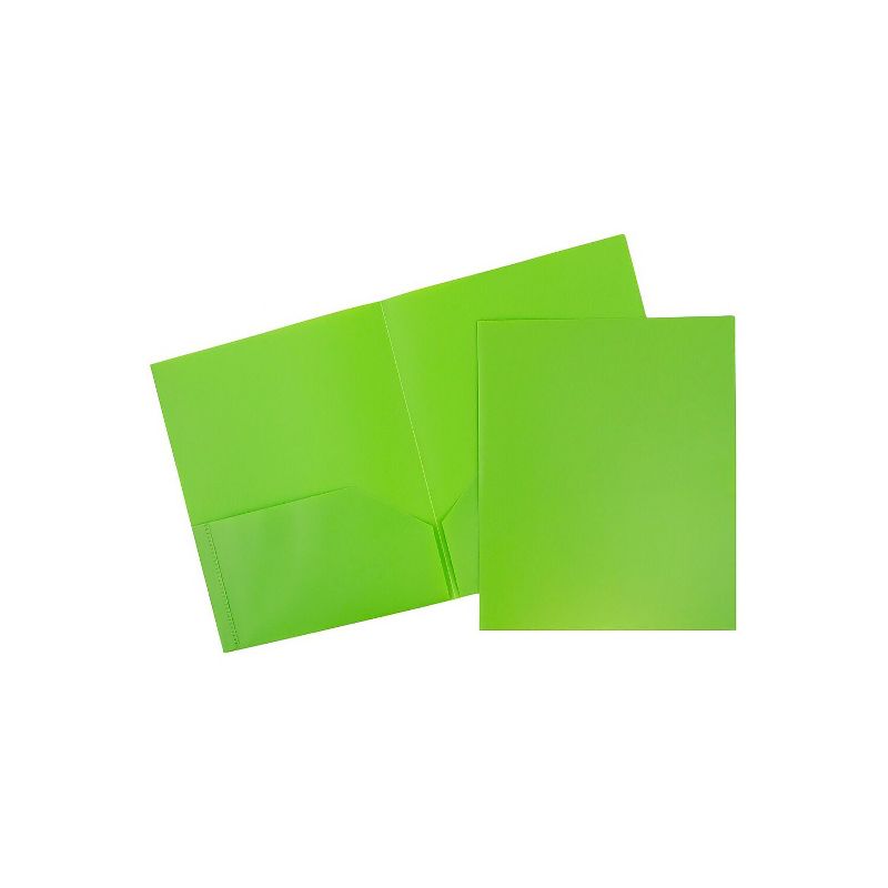JAM Paper POP 2-Pocket Portfolio Plastic Folder Lime Green 96/Box (382ELIGRB), 1 of 6