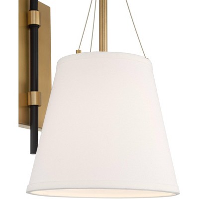 Crysta Mid-Century Brass & Black Wall Sconce with White Linen Shade
